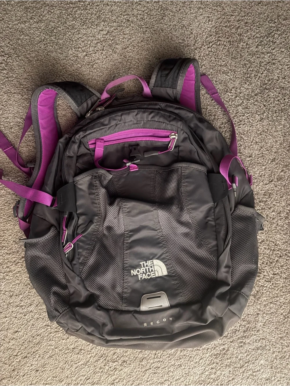 The North Face Black Backpack with Purple Accents